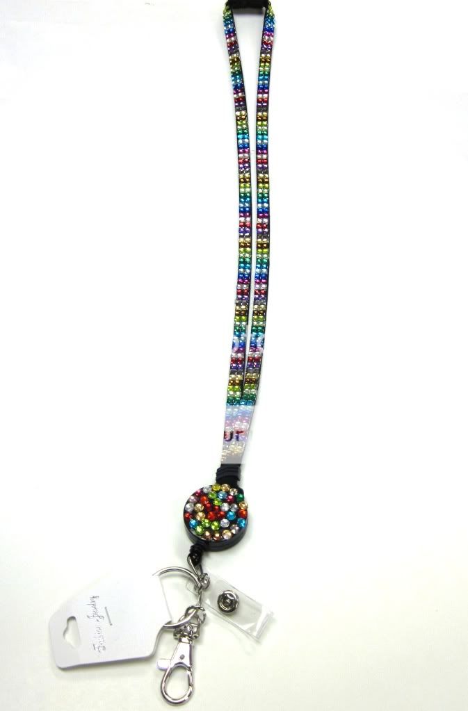 5 Mix Pack Retractable Crystal Rhinestone Lanyard Keychain Card Badge