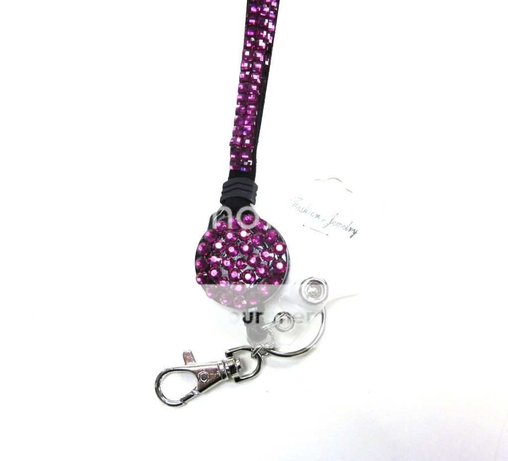 Pink Retractable Crystal Rhinestone Lanyard Keychain ID Card Badge Holder eBay